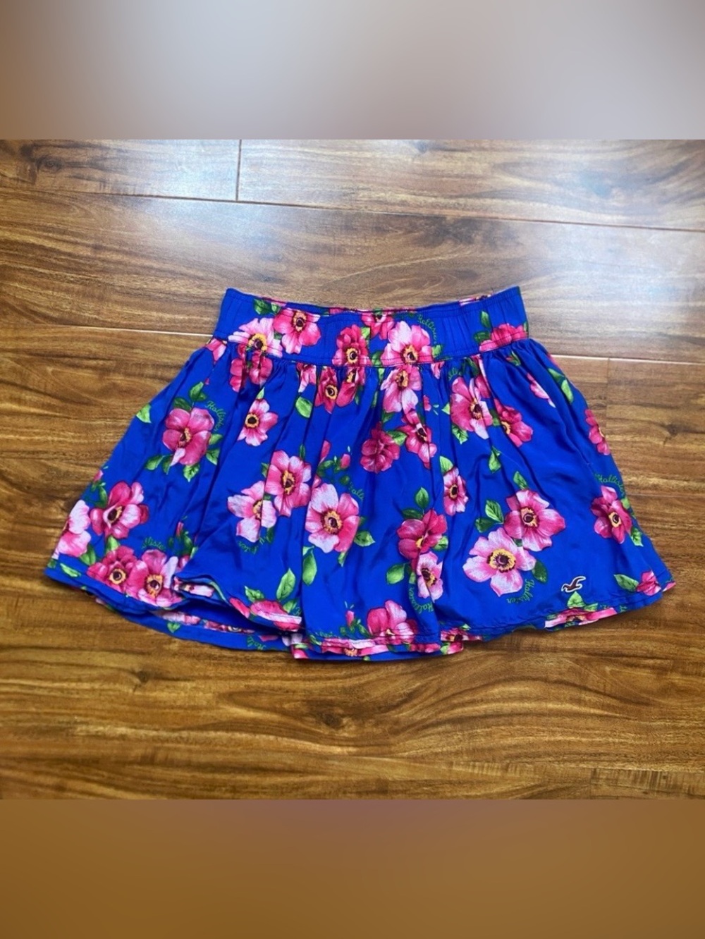 Hollister Juniors Y2K Blue Pink Floral Elastic Waist Mini Skirt Boho Size Medium